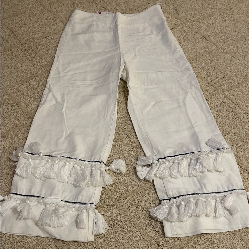 White Pants with Tassel Accents